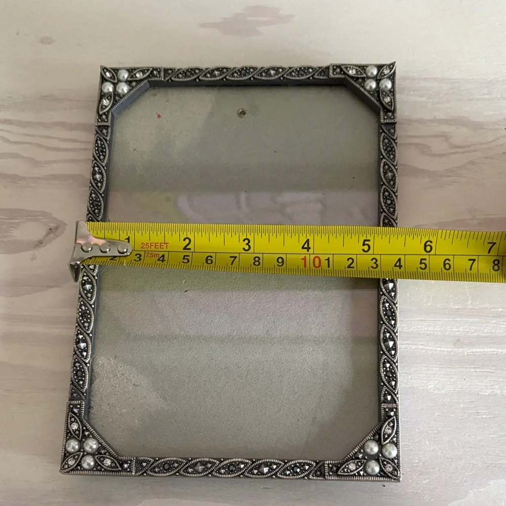 Ornate Silver, Marcasite, & Pearl Accent Photo Frame - Holds‎ 5” x 7” Photo